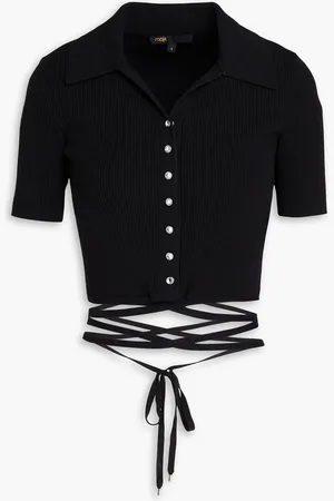 Maje Tie-detailed ribbed-knit top - - 3