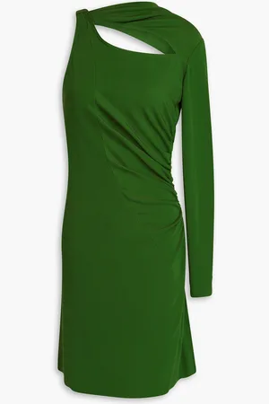 Victoria Beckham Cutout draped stretch-jersey mini dress - Green - UK 8