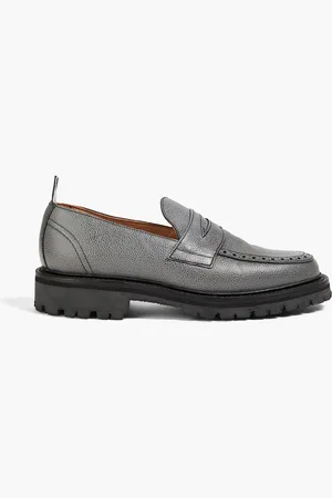 Thom Browne Perforated pebbled-leather penny loafers - Gray - US 8