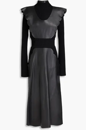 Chloé Leather-paneled ribbed wool and cashmere-blend midi dress - - FR 38