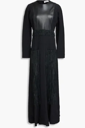 Chloé Fringed leather-paneled linen maxi dress - - FR 36