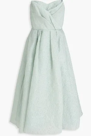 Marchesa Notte Strapless pleated cloqué midi dress - Green - US 0