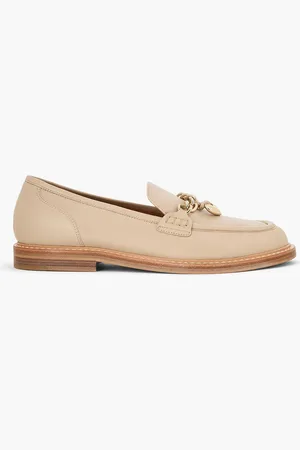 Chloé Chain-embellished pebbled-leather loafers - Neutral - EU 40