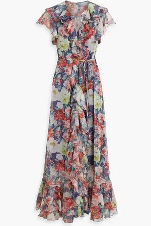 MIKAEL AGHAL Ruffled floral-print chiffon maxi dress - - US 12