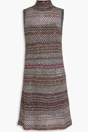 Missoni Sequin-embellished metallic crochet-knit turtleneck mini dress - - IT 44
