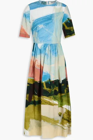 Oscar de la Renta Printed cotton-blend poplin midi dress - Blue - US 2