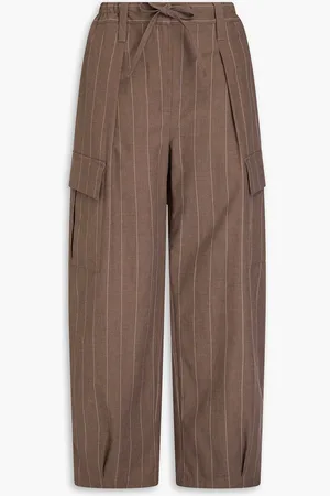 Brunello Cucinelli Bead-embellished pinstriped cotton-blend cargo pants - - IT 40