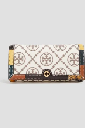 Tory Burch Leather-trimmed jacquard wallet - White - OneSize