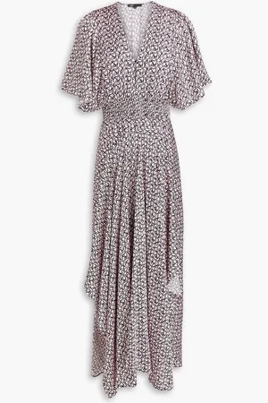 Maje Shirred printed satin maxi dress - Pink - FR 40