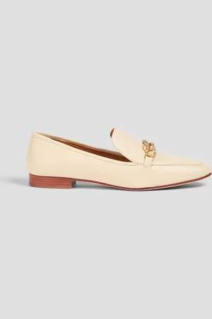 Tory Burch Jessa embellished pebbled-leather loafers - White - US 10