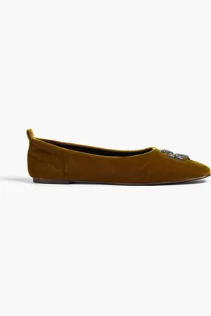 Tory Burch Eleanor embellished velvet ballet flats - Yellow - US 11