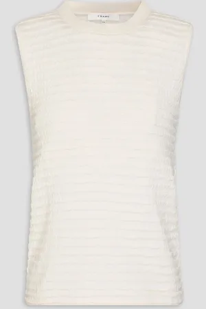 Frame Shirred silk-blend top - White - L