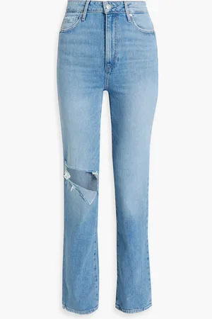 Paige Stella distressed high-rise straight-leg jeans - Blue - 26