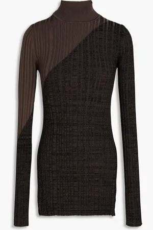 Nanushka Two-tone ribbed-knit turtleneck top - Brown - XS