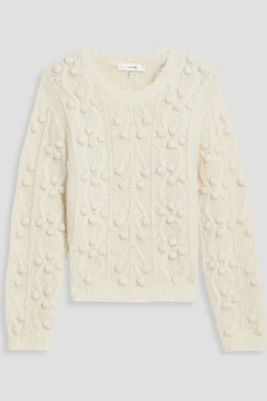 Frame Pompom-embellished cable-knit alpaca-blend sweater - White - M
