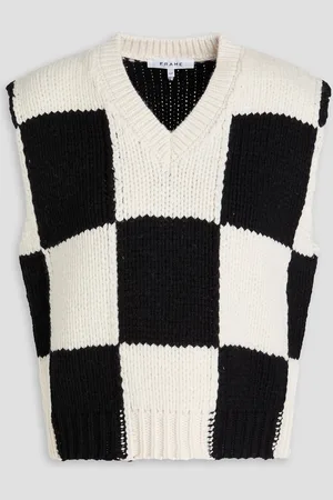 Frame Checked merino wool vest - White - S