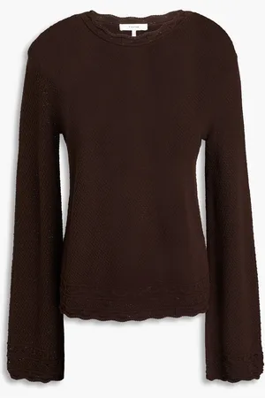 Frame Crochet-trimmed pointelle-knit sweater - Brown - XS