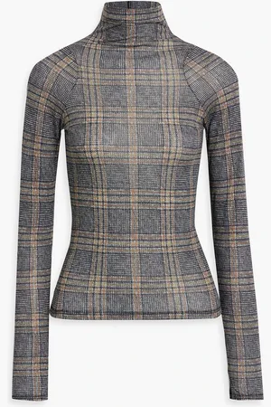 RAG&BONE Shaw checked cotton and modal-blend jersey turtleneck top - - XXS