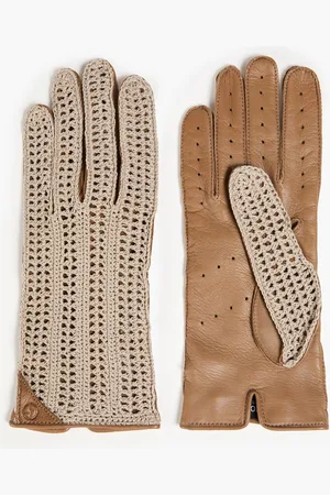 Giorgio Armani Leather and crochet-knit gloves - Brown - L