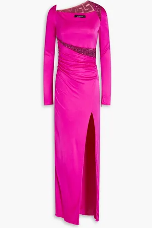 VERSACE Embellished draped satin-jersey gown - Pink - IT 40