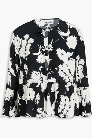 Ganni Floral-print EcoVero™-blend crepe peplum blouse - - DE 34