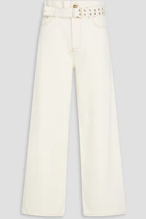 Ganni Belted cotton-drill wide-leg pants - White - 31