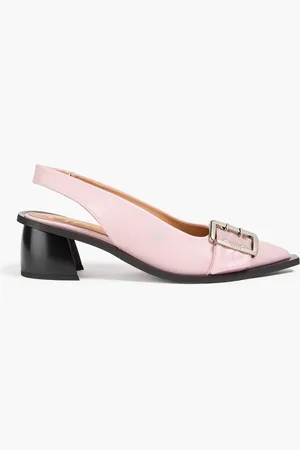 Ganni Buckled leather-blend slingback pumps - Pink - EU 40
