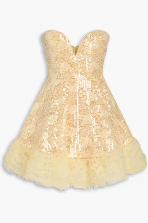 ROTATE Strapless sequined tulle mini dress - Yellow - DE 38