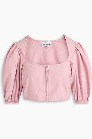 Ganni Cropped woven top - Pink - DE 34