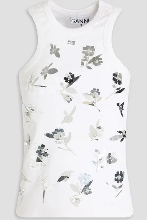 Ganni Embellished cotton-blend jersey tank - - DE 42