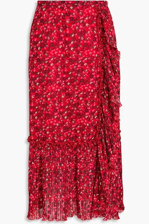 Ganni Pleated floral-print crepe midi skirt - - DE 32