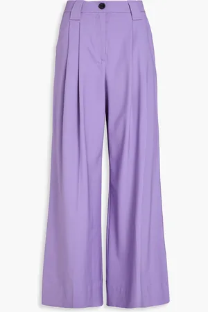 Ganni Pleated twill wide-leg pants - Purple - DE 36