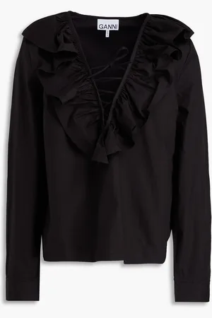Ganni Ruffled cotton-poplin blouse - - DE 36