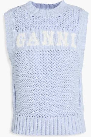 Ganni Intarsia-knit cotton-blend vest - Blue - XXS
