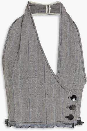 Ganni Cropped herringbone tweed halterneck top - - DE 36