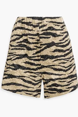 Ganni Zebra-print crinkled satin shorts - Neutral - DE 42