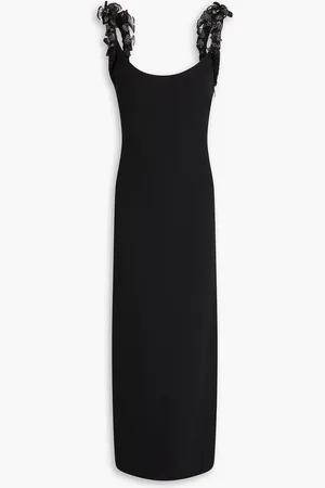 VERSACE Floral-appliquéd draped silk-crepe midi dress - - IT 38
