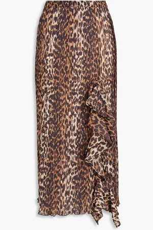 Ganni Ruffled leopard-print crepe de chine midi skirt - - DE 32