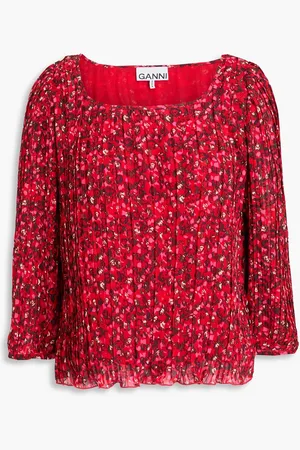 Ganni Pleated floral-print georgette blouse - - DE 36