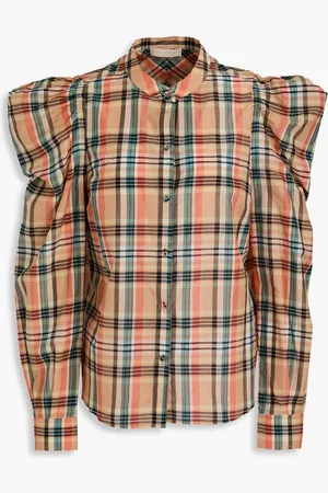 ULLA JOHNSON Langley checked cotton and silk-blend blouse - Neutral - US 10
