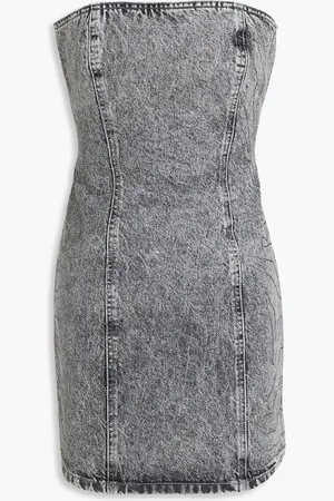 ROTATE Strapless crystal-embellished denim mini dress - Gray - DE 32