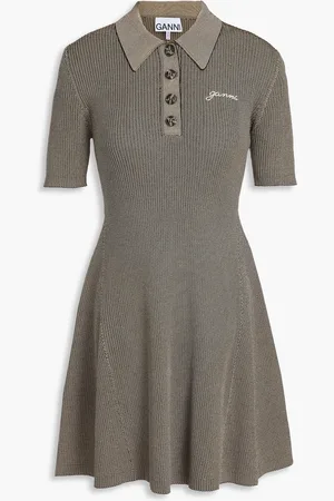 Ganni Ribbed-knit mini dress - Neutral - L