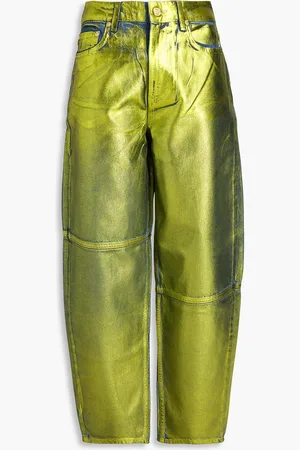 Ganni Coated neon high-rise barrel-leg jeans - Green - 25