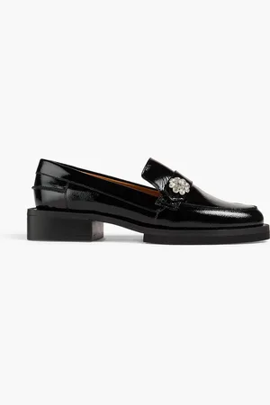 Ganni Crystal-embellished patent-leather loafers - - EU 41