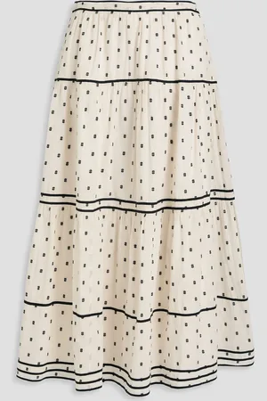 ULLA JOHNSON June tiered fil coupé cotton midi skirt - White - US 6