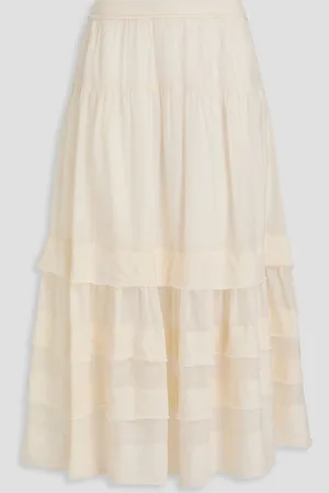 ULLA JOHNSON Diana tiered cotton and silk-blend midi skirt - White - US 8