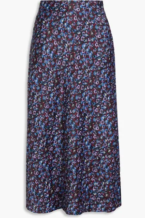 Ganni Floral-print satin midi skirt - - DE 32