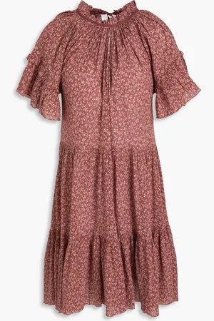 ULLA JOHNSON Doris ruffled floral-print cotton-crepon dress - Pink - US 0