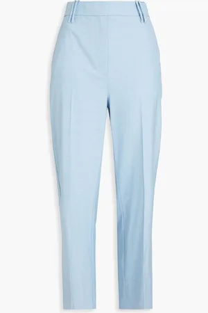 Ganni Cropped crepe straight-leg pants - Blue - DE 32