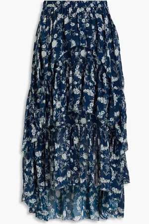 ULLA JOHNSON Marilyn floral-print silk-georgette midi skirt - Blue - US 6